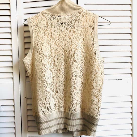 Thomo Ivory Sleeveless Full Zip Up Lace Half Lined Outerwear Vest Jacket Sz S - Picture 2 of 7